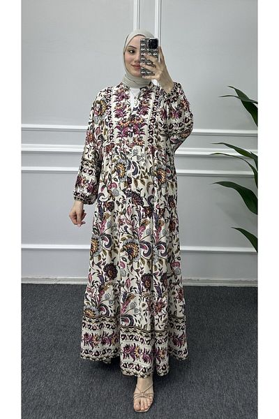 bybaharoz Buttoned Cotton Viscose Dress