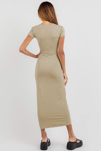 Madmext Bej Basic Yarım Balıkçı Uzun Elbise Mg1712