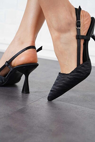 Moda Pie Дамски обувки Froter с отворен гръб, черни сатенени