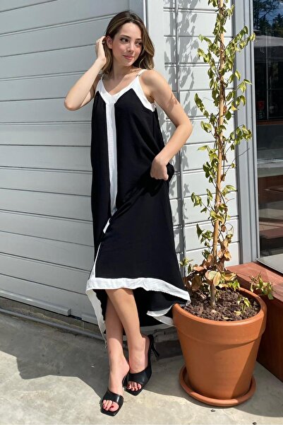 Madmext V-neck Black Long Women's Dress - MG2165