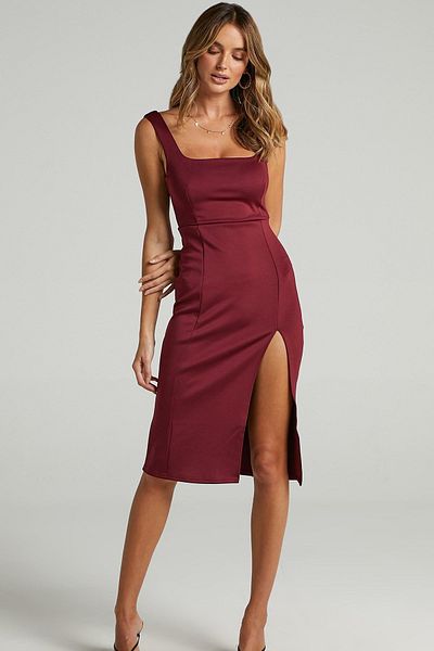 Madmext Rochie midi detaliată cu bretele bordeaux