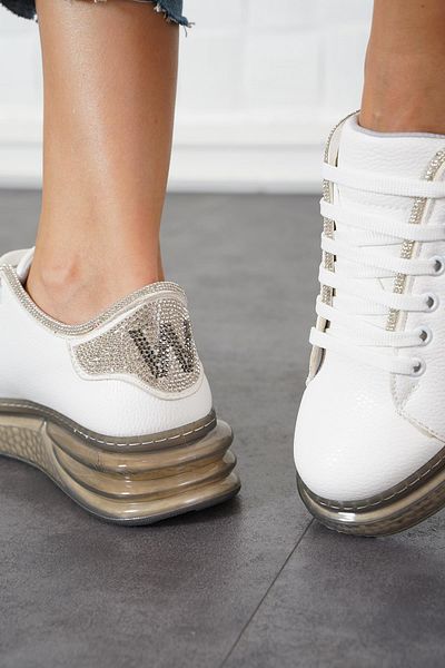 Moda Pie Pantofi sport de damă cu broderie de piatră Dolce - Upar alb