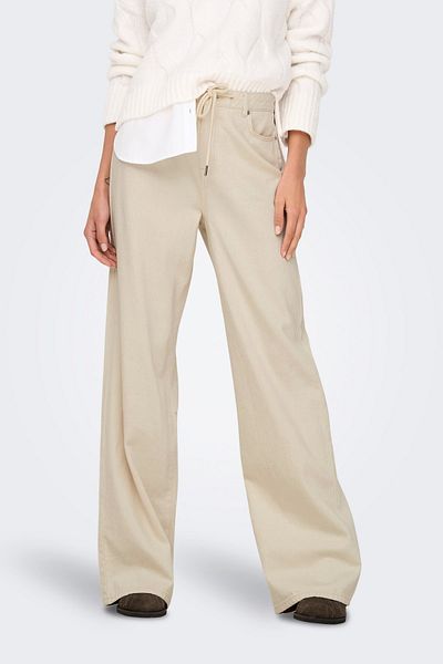 ONLY Women's Onlsılla Wide-Leg Waist-Tied Long Jeans 15328125   Ecru