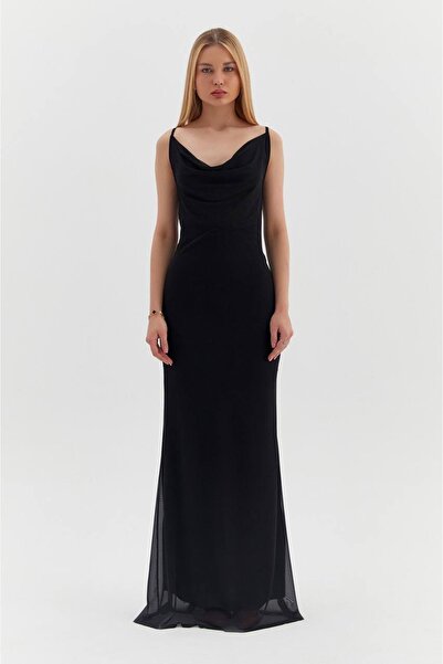 LAVİNİA Vera askılı drapeli uzun elbise