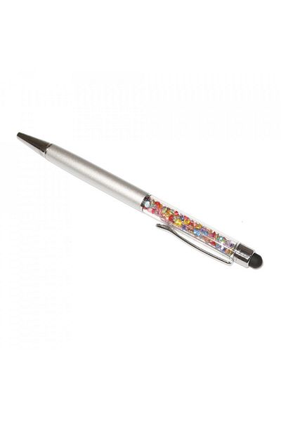 G Golden Case Stylus touch pen with ballpoint pen, decorated with mixed crystals, metallic, silver