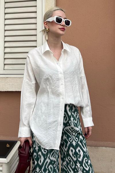 Madmext Beyaz Uzun Kollu Oversize Gömlek MG2003