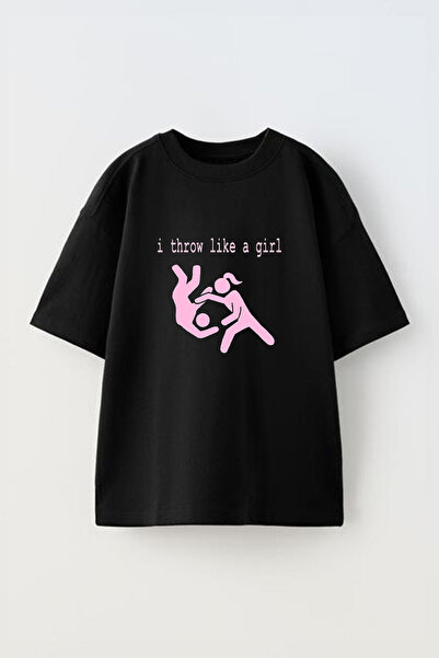 Anetos I throw li Design Front B Štampano P Pamuk Black O Oversize kroj T-shirt