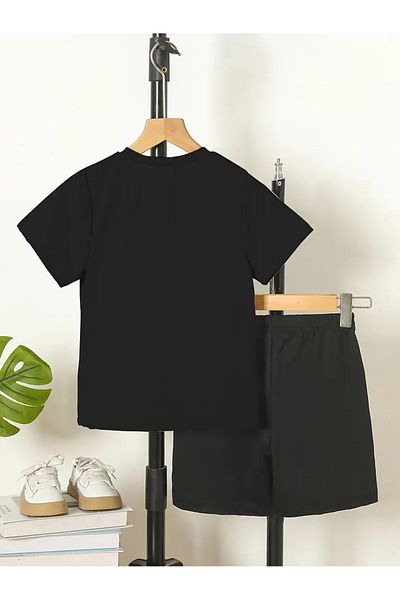 vinraus Girl\Boy Black Capybara Apple Printed Combed Cotton Shorts-Tshirt Set