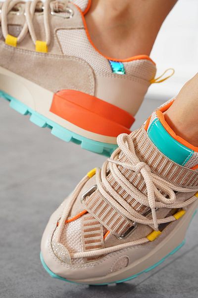 Moda Pie Pantofi sport Dina pentru damă - cu velcro și șireturi, portocaliu nuci multi