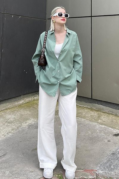 Madmext Πουκάμισο Mad Girls Green Oversize Mg1369