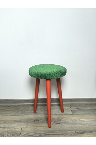 decosense Cozy Peluş Puf Dekoratif Ahşap 3 Kırmızı Ayaklı Tabure Şık Konforlu...