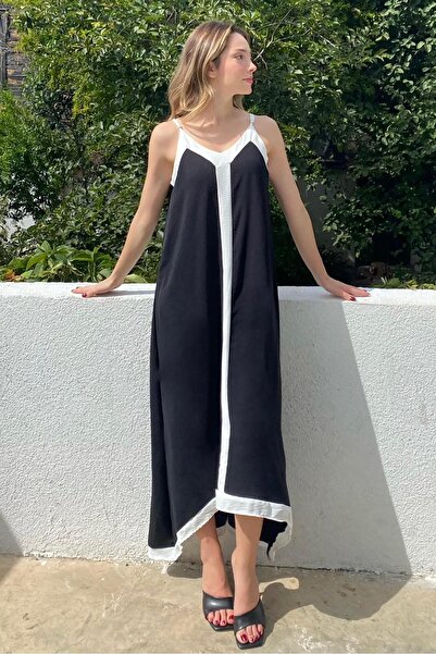 Madmext V-neck Black Long Women's Dress - MG2165