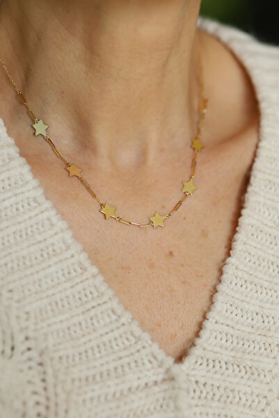 Yenigün Kuyumculuk 14 Ayar Altın Ataç Detaylı Sıralı Yıldızlar Kolye