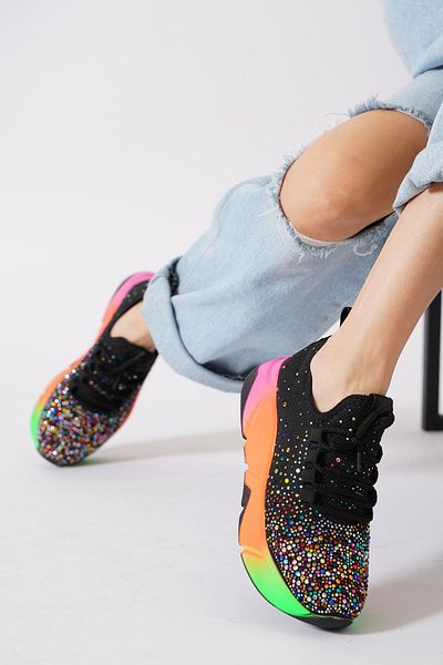 Moda Pie Garte Mesh Stone Women's Sports Shoes Black Multi