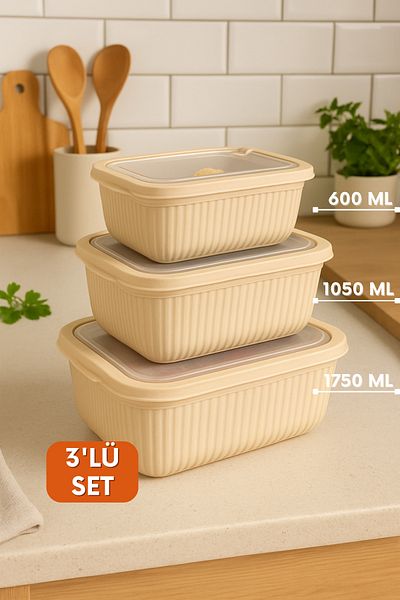 welcomein Set of 3 Microwave Compatible Rectangular Food Storage Containers with Leakproof Lids Refrigerator Freezer Suitable