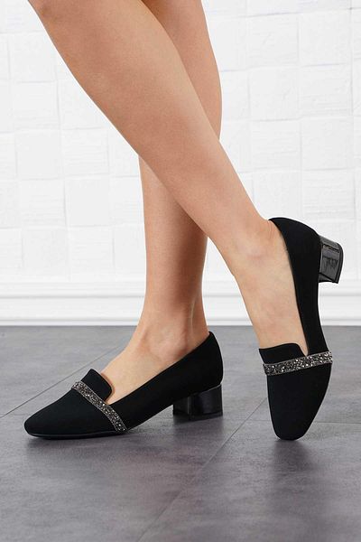 Moda Pie Pantofi cu toc pentru femei Denas Single Strip Stone Velvet negru