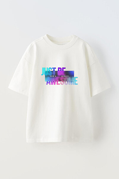 Anetos Tricou Just-Be-Awesome-Design Front cu imprimeu Cotton White supradime...