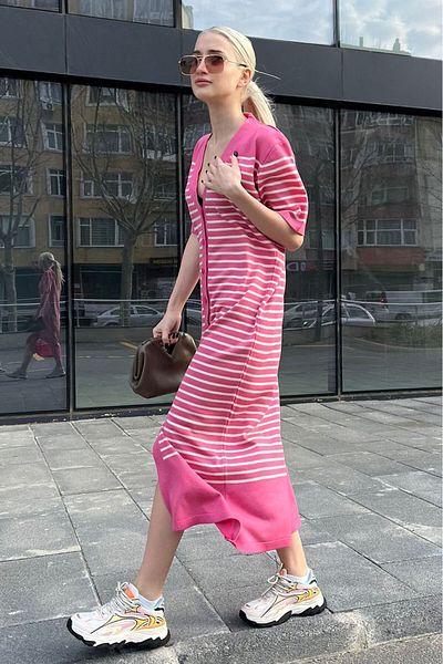 Madmext Růžové dámské úpletové šaty Mg1648