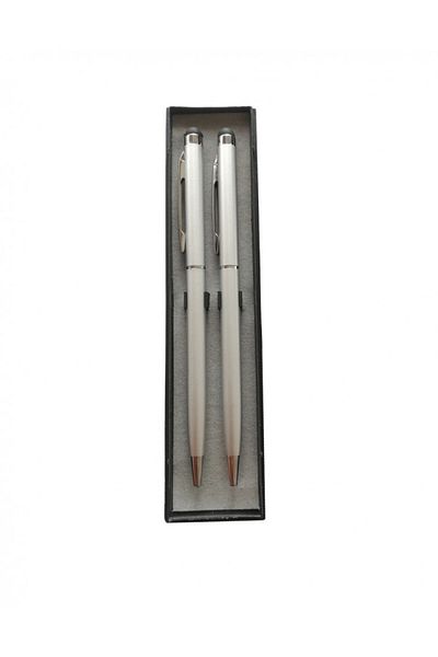 G Golden Case Set 2 buc, stylus de precizie 2 in 1 cu pix incorporat, in cutie din plastic, argintii