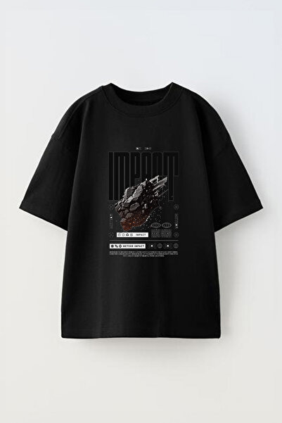 Anetos Μπλουζάκι Implat Design Front B με τύπωμα Cotton Black O oversized