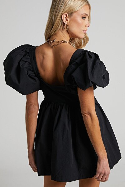 Madmext Rochie de damă cu mânecă cu balon cu guler inimă neagră Mg1620