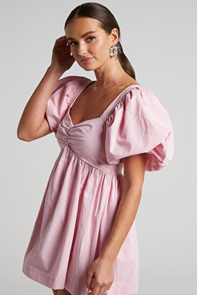 Madmext Rózsaszín szívgallér ballon ujjú női ruha Mg1620