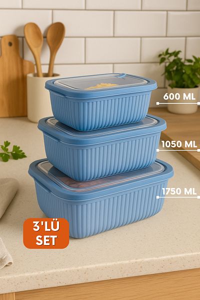 welcomein Set of 3 Microwave Compatible Rectangular Food Storage Containers with Leakproof Lids Refrigerator Freezer Suitable