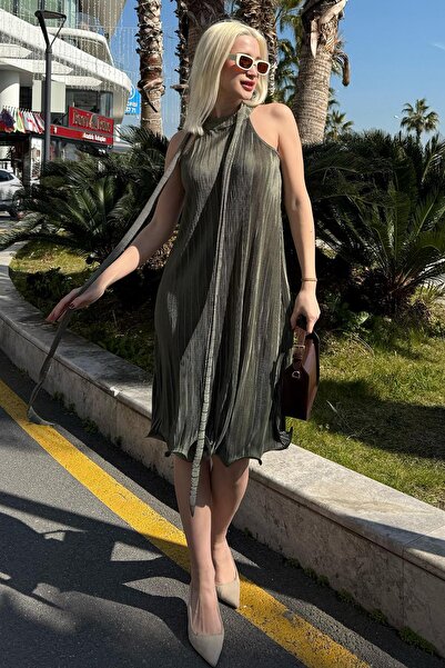 Madmext Haki Halter Yaka Kadın Elbise Mg2351