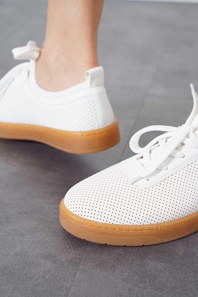 Moda Pie Pantofi sport pentru femei Lestar Strech cu împânzire din cauciuc, piele albă