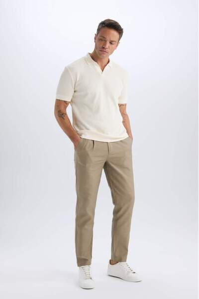 DeFacto 100% Cotton Relax Fit Relaxed Cut Straight Leg Linen Look Summer Fabric Trousers D4251Ax25Sm