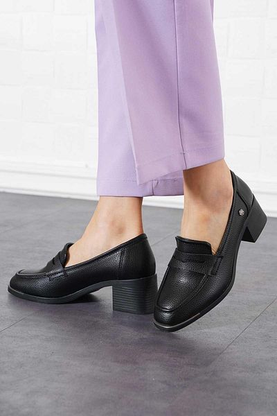 Moda Pie Pantofi clasici cu toc Solna Flat Belt pentru femei, piele neagră
