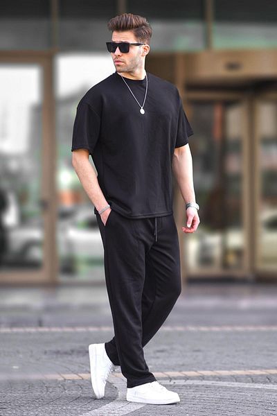 Madmext Fekete Oversize rövid ujjú tréningruha szett 5954