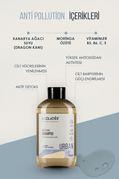 ECOLATIER Onarıcı Şampuan Yıpranmış Saçlar İçin %97,8 Doğal Şampuan Argan Yağı ve Yasemin Özü, 600 ml