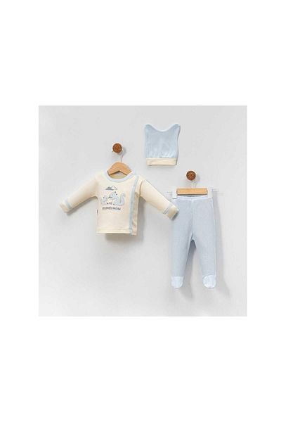 TRENDİMİZBİR Squirrel Embroidered Baby Boy 3-Piece Hospital Outfit Set - Blue