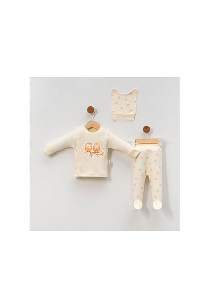 TRENDİMİZBİR Bird Embroidered Unisex 3-Piece Baby Bodysuit Set - Orange