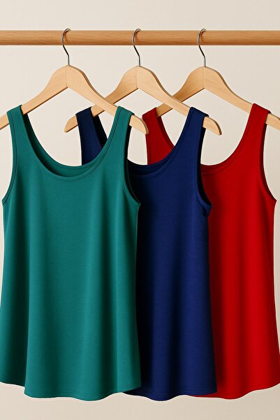 COTENCONCEPT 3 Pieces A-Line Comfortable Fit Basic Thick Strap Undershirt T-Shirt