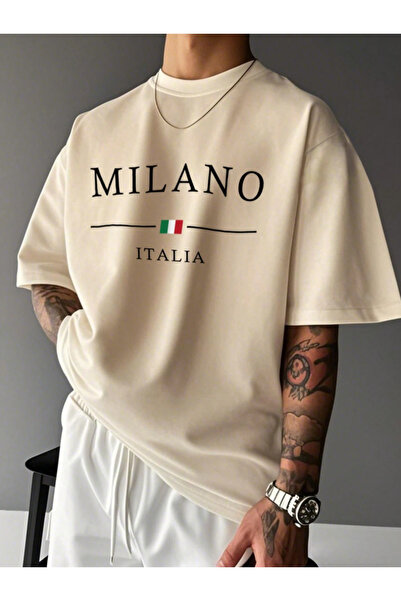 Revasser Unisex Erkek/Kadın MILANO Özel Baskılı Oversize Pamuklu Bisiklet Yak...