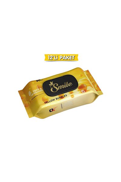 SMILE Soft&Sensitive Yellow Bubbles Wet Towel 12X90 12 Pack 1080 Sheets