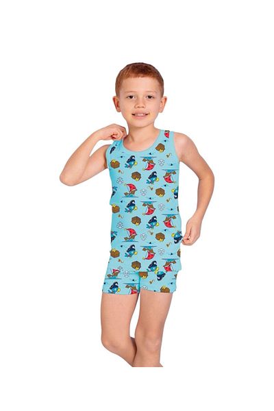 Yağmur Giyim Elm Blue Parrot Patterned Boy's Athlete Boxer Set 7053