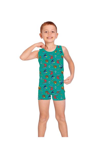 Yağmur Giyim Elm Green Parrot Patterned Boys' Athlete Boxer Set 7052