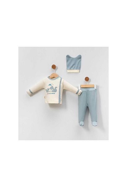 TRENDİMİZBİR Squirrel Embroidered Baby Boy 3-Piece Hospital Outfit Set - Indigo