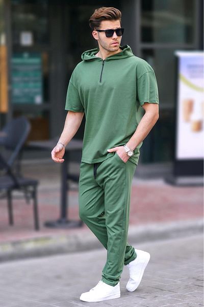 Madmext Khaki Men's Over Fit Hooded Tracksuit Set 5944