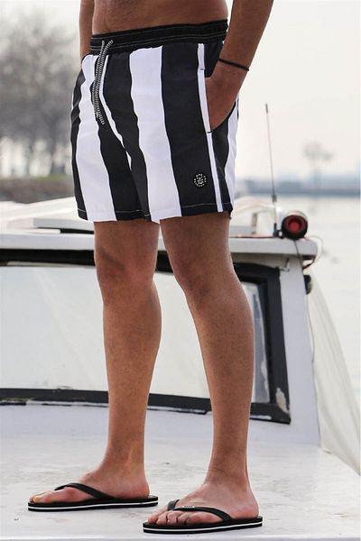 Madmext Schwarz gestreifte Herren-Badeshorts 6360