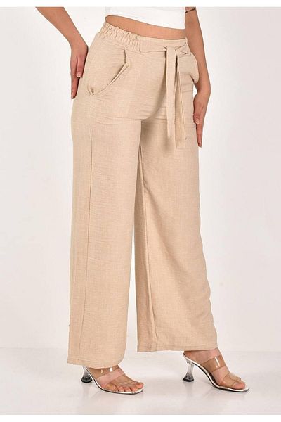 MİRA BUTİK Linen Pants Large Size Comfortable Fit Pocket Waist Elastic Size 40-50