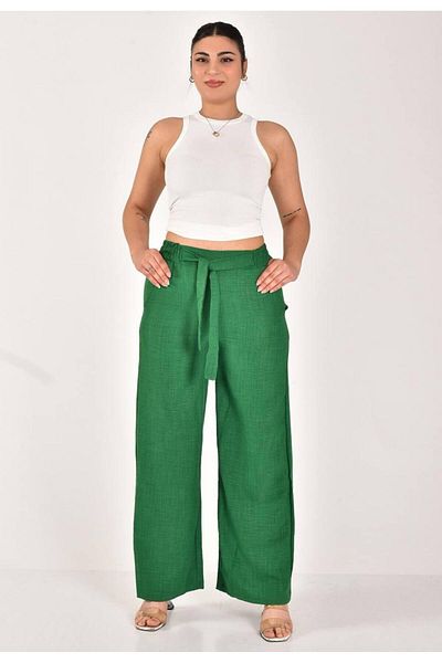 MİRA BUTİK Linen Pants Large Size Comfortable Fit Pocket Waist Elastic Size 40-50