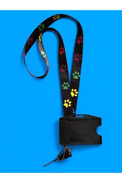 Staffy Colorful Cute Paws Neck Sling Rope and Card Holder