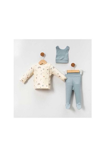 TRENDİMİZBİR Unisex Baby Blue Sky Patterned 3-Piece Hospital Outfit Set