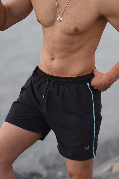 Madmext Herren Badeshorts 7212 - Schwarz, Seitenstreifen und Tasche