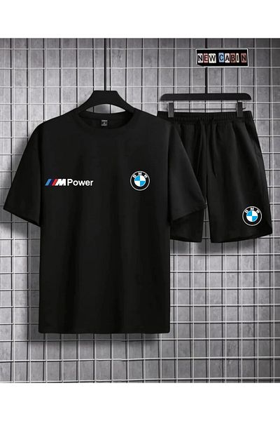 Minikelya New Season Mpower Printed Oversize T-Shirt - Slim Fit Cotton Shorts 2-Piece Set