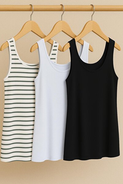 COTENCONCEPT 3 Pieces A-Line Comfortable Fit Basic Thick Strap Undershirt T-S...